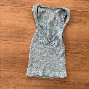 Free People Love Letter Textured Blue Tank Top